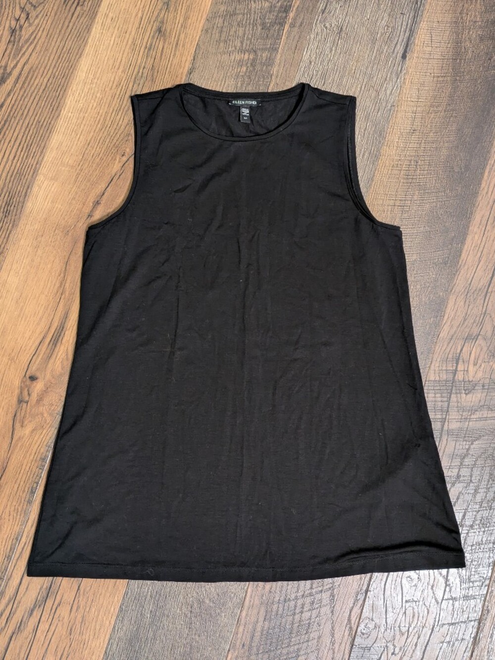 Eileen Fisher Black Tencel Lyocell Stretch Tank Top Tunic Size Small S Crew Neck
